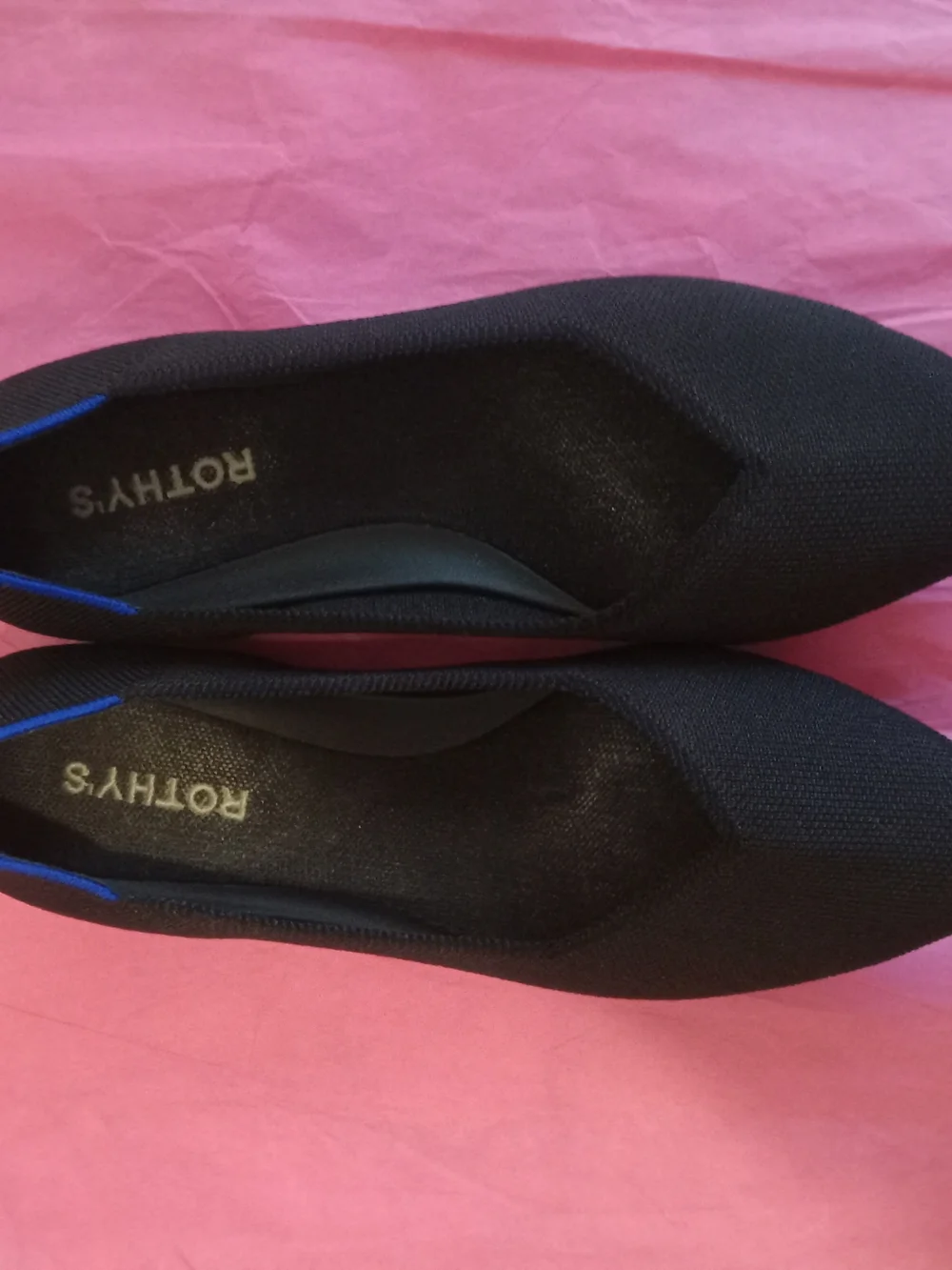 Rothy's Women's Black Pointed Flat with Blue Trim - Picture 7 of 16